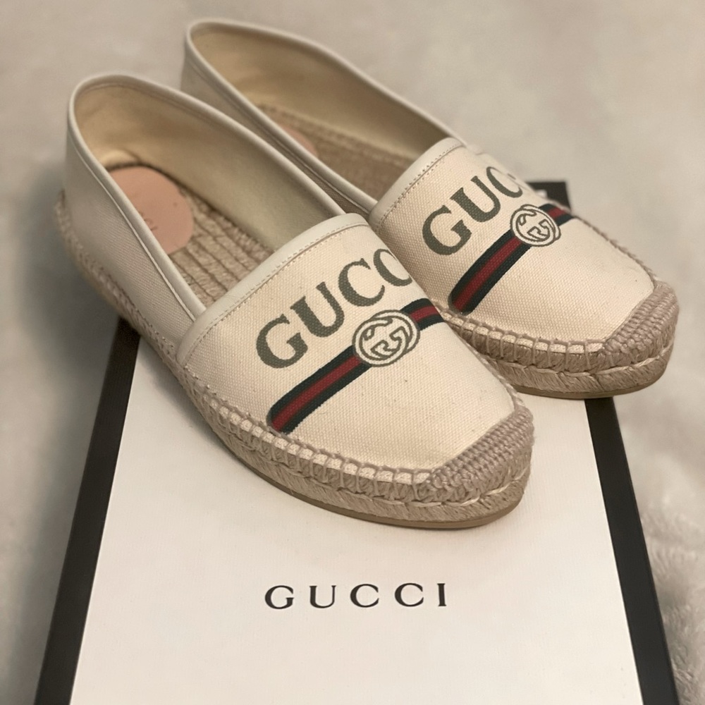 Gucci Gg Logo Web Leather Trimmed Canvas Espadrilles